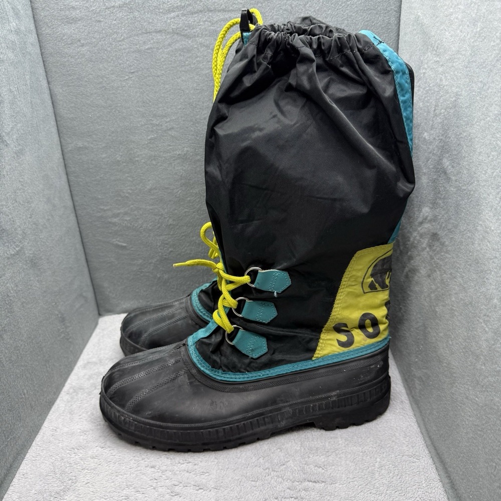 Vintage 90s Sorel Kaufman Snow Boots Men's 10 Made USA Steel Shank Neon Teal